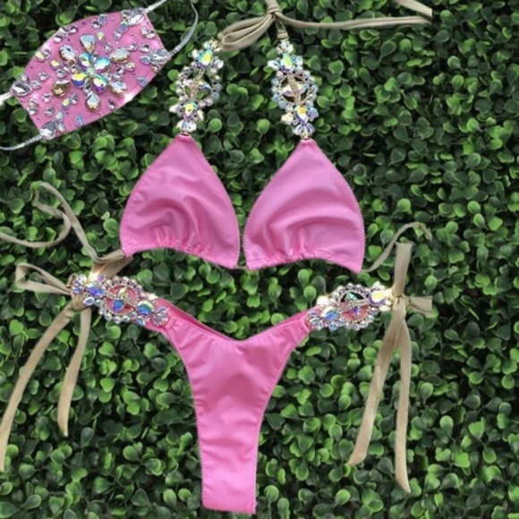 IFBB Custom (Multicolor Bling, Practice) Bikini Modeled Small Pink (no mask) - Picture 4 of 8